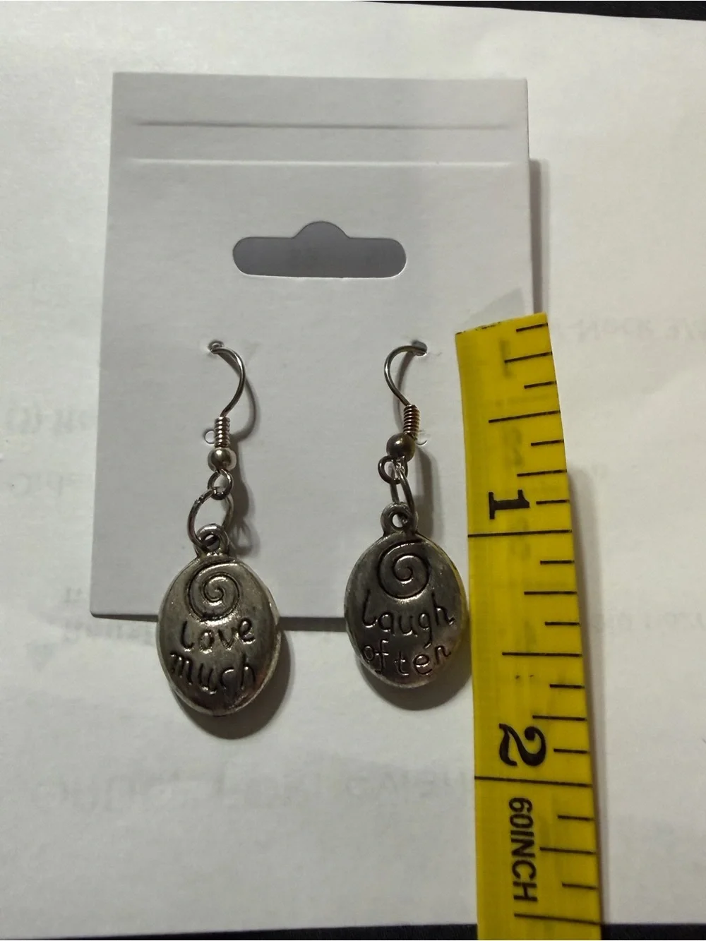 Silver Tone 'Love Much / Laugh Often' Dangle Earrings